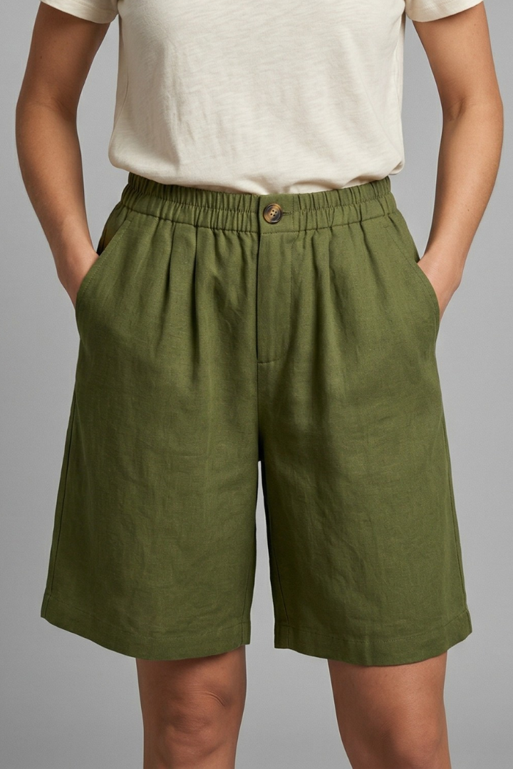 Juniper | Women's Elastic Waist Relaxed Fit Shorts - Green - Image 3