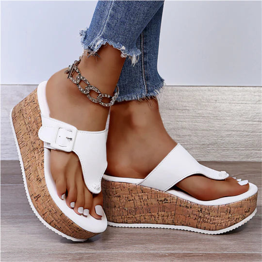 Cleo | Women's Cork Wedge Flip Flop Sandals with Bow Detail