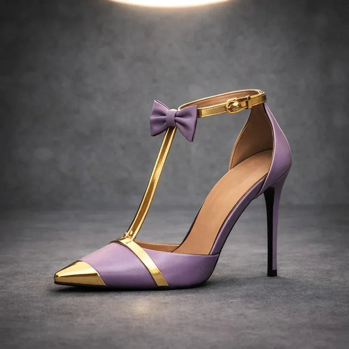 Katarina | Women's Bow Tie Ankle Strap Stiletto Heels - Purple - Image 9