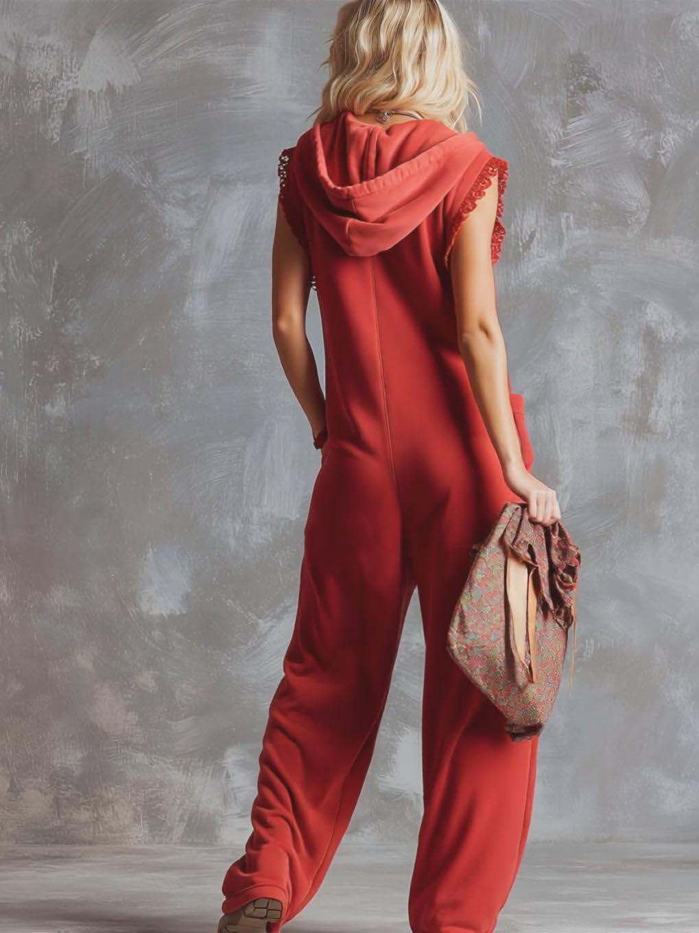 Kendra | Women's Hooded Sleeveless Red Jumpsuit - Red - Image 10