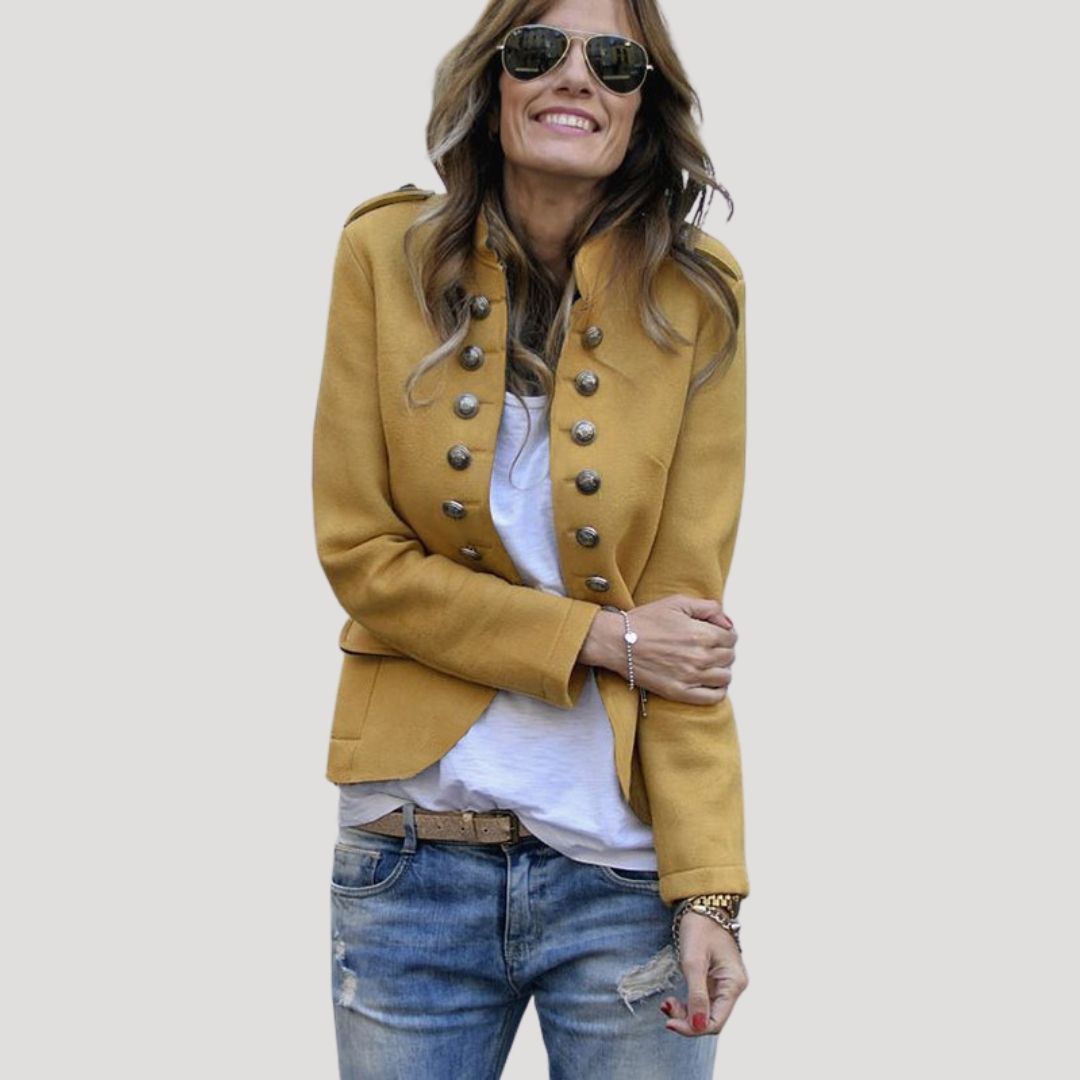 Kesia | Women's Double Breasted Military Cropped Jacket - Olive Green - Image 4