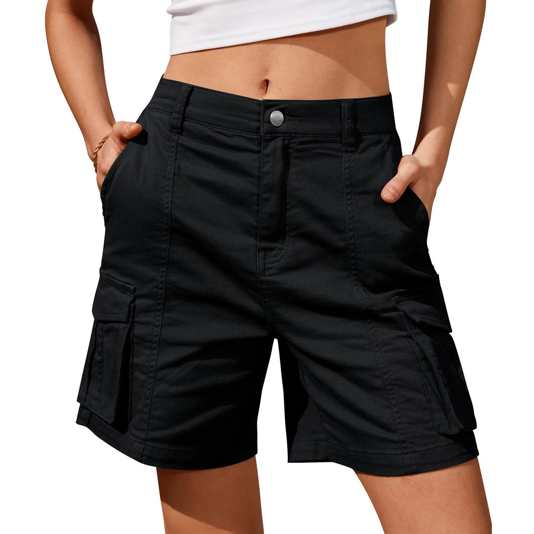 Kestrel | Women's High Waist Relaxed Fit Cargo Shorts - Grey - Image 4