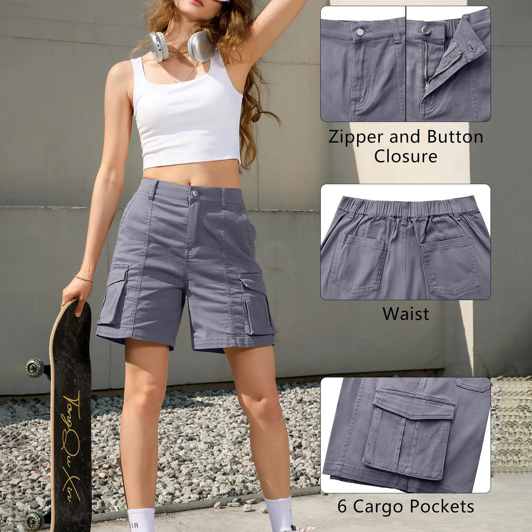 Kestrel | Women's High Waist Relaxed Fit Cargo Shorts - Grey - Image 5