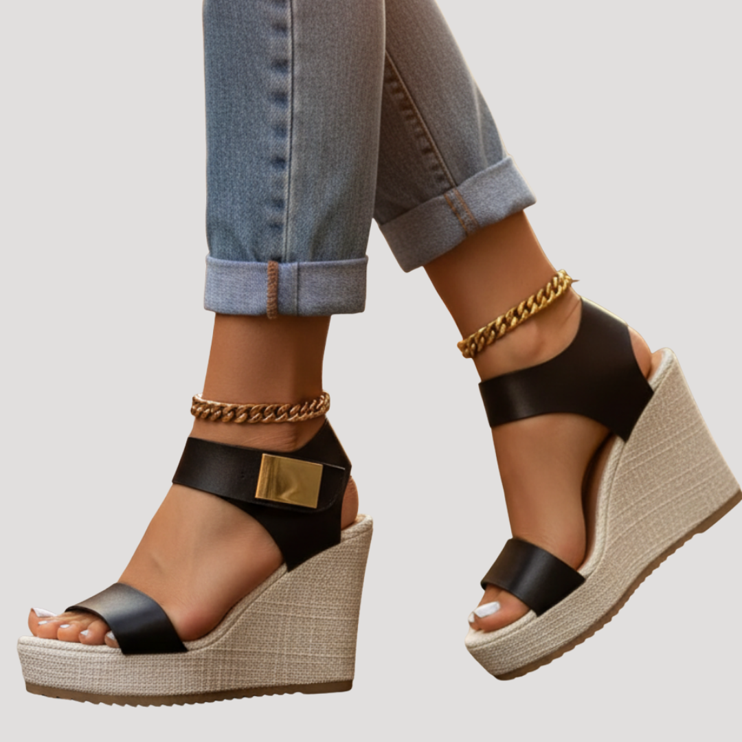 Lavinia | Women's Platform Wedge Ankle Strap Sandals - Black - Image 1