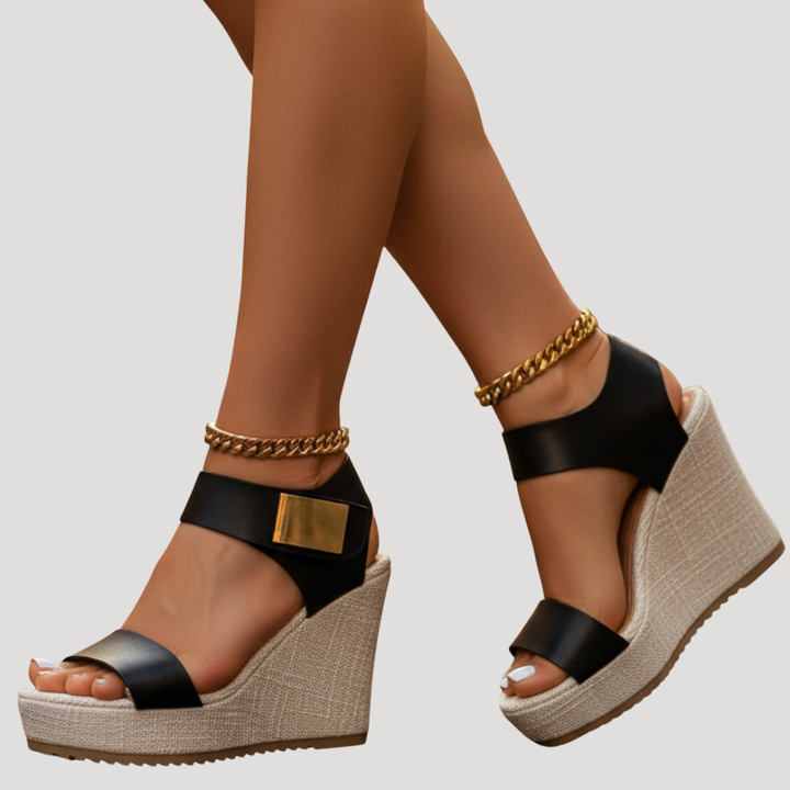 Lavinia | Women's Platform Wedge Ankle Strap Sandals - Black - Image 2