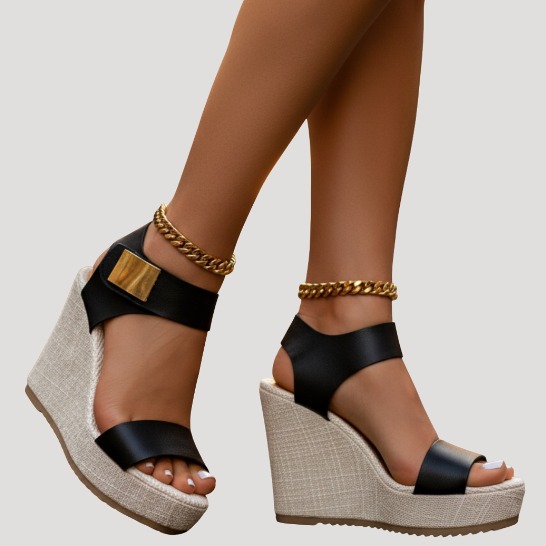Lavinia | Women's Platform Wedge Ankle Strap Sandals - Black - Image 3