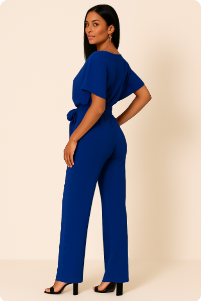 Lena | Women's Batwing Short Sleeve Belted Jumpsuit - Taupe - Image 6