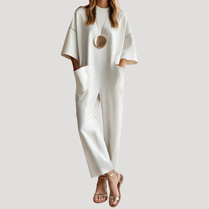Lennox | Women's Wide Leg Short Sleeve Jumpsuit - White - Image 1