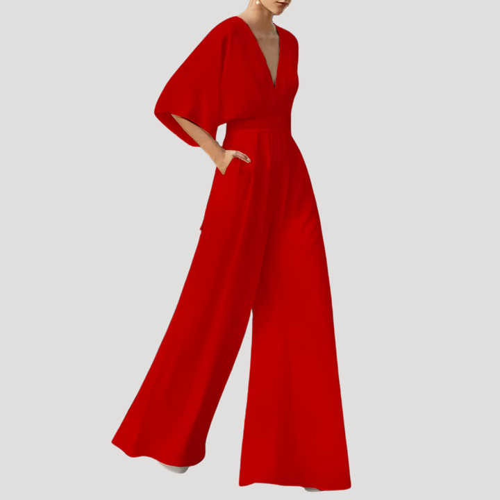 Leonie | Women's V Neck Wide Leg Jumpsuit - Dark Green - Image 4