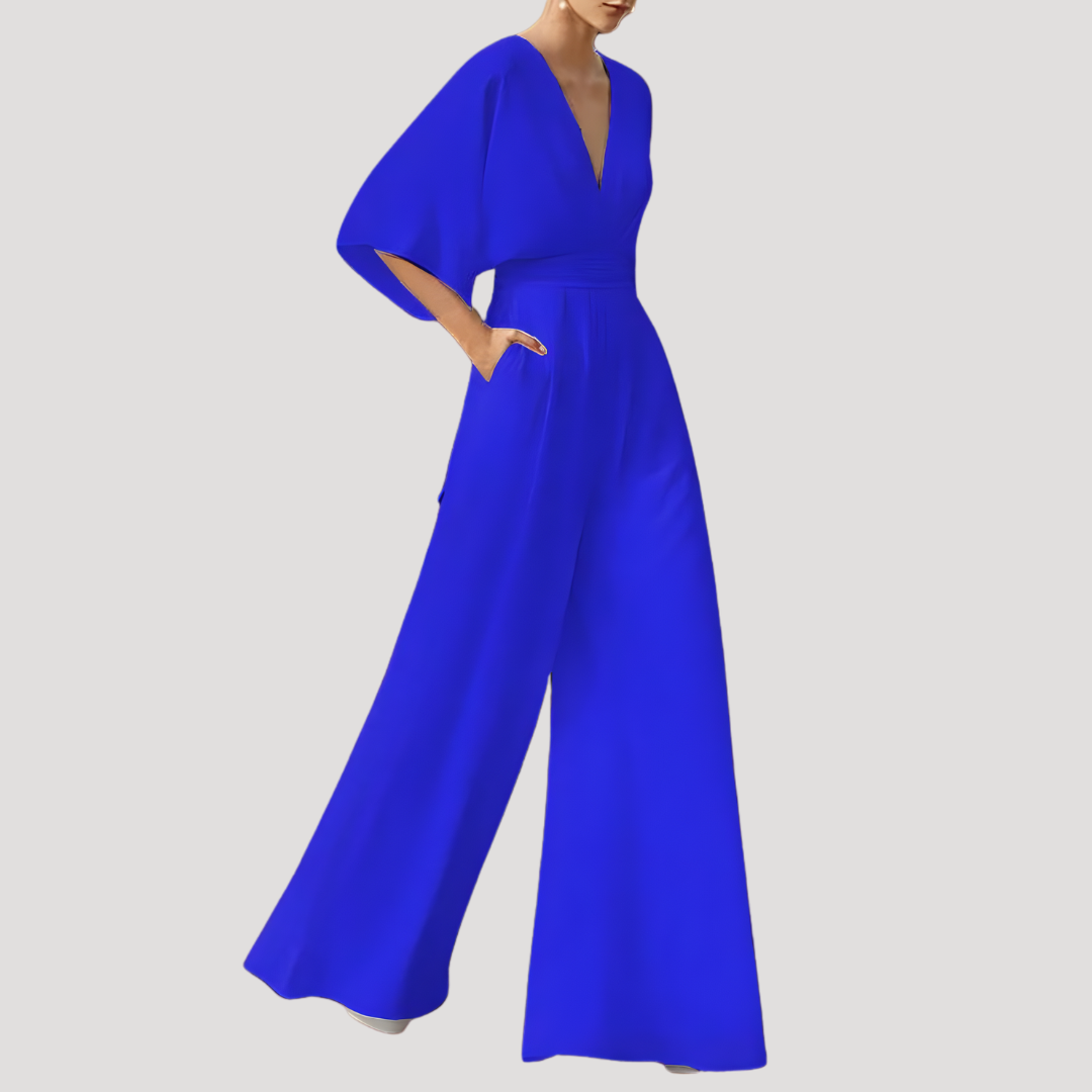 Leonie | Women's V Neck Wide Leg Jumpsuit - Dark Green - Image 5