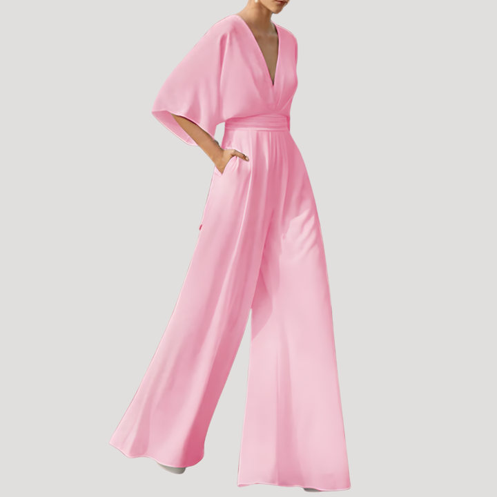 Leonie | Women's V Neck Wide Leg Jumpsuit - Dark Green - Image 6