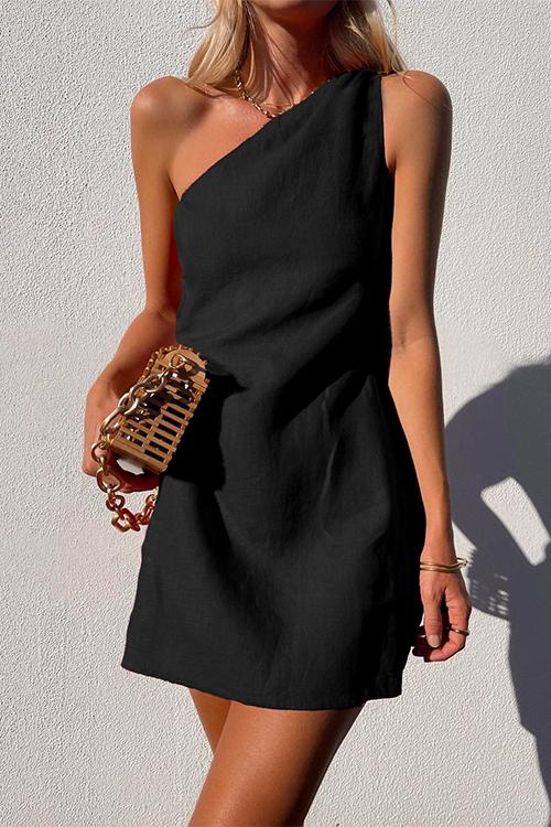 Lianna | Women's One Shoulder Sleeveless Mini Dress - Red - Image 2