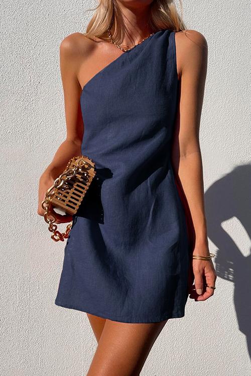 Lianna | Women's One Shoulder Sleeveless Mini Dress - Red - Image 4