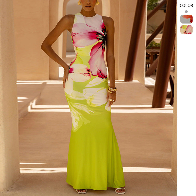 Léonie | Women's Floral Sleeveless Fitted Maxi Dress - Image 1