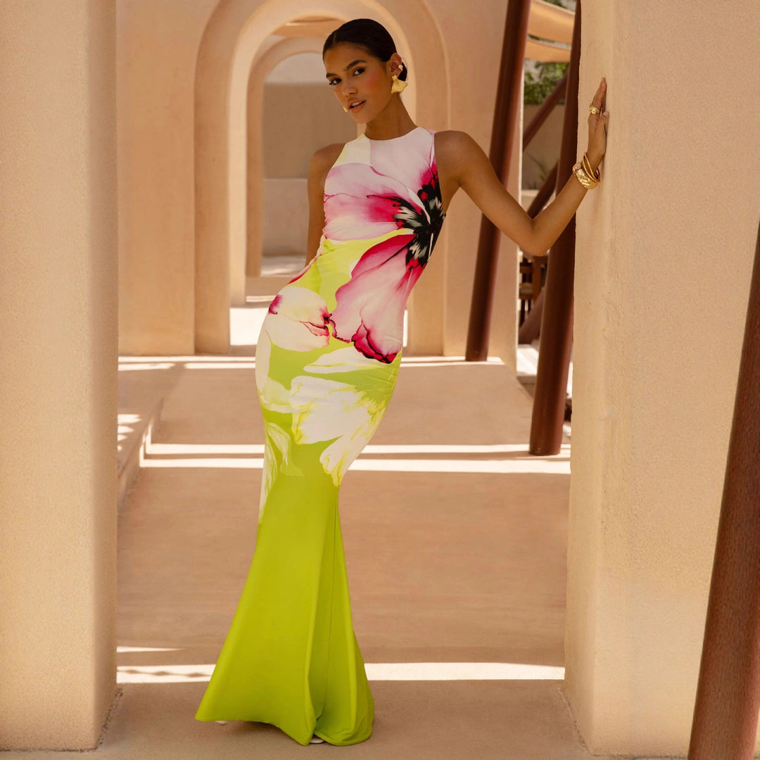 Léonie | Women's Floral Sleeveless Fitted Maxi Dress - Image 4