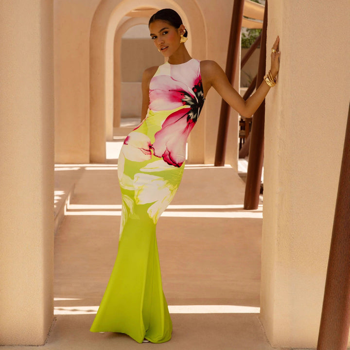 Léonie | Women's Floral Sleeveless Fitted Maxi Dress - Image 4