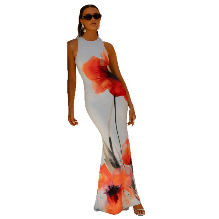 Léonie | Women's Floral Sleeveless Fitted Maxi Dress - Image 5