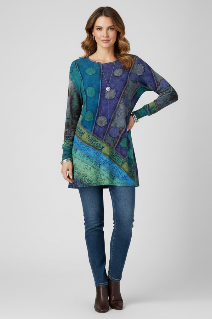 Lorelei | Women's Patchwork Long Sleeve Tunic - Image 2