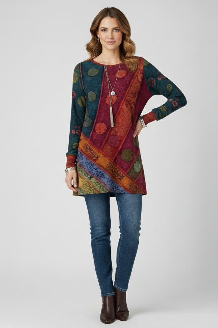 Lorelei | Women's Patchwork Long Sleeve Tunic - Image 7