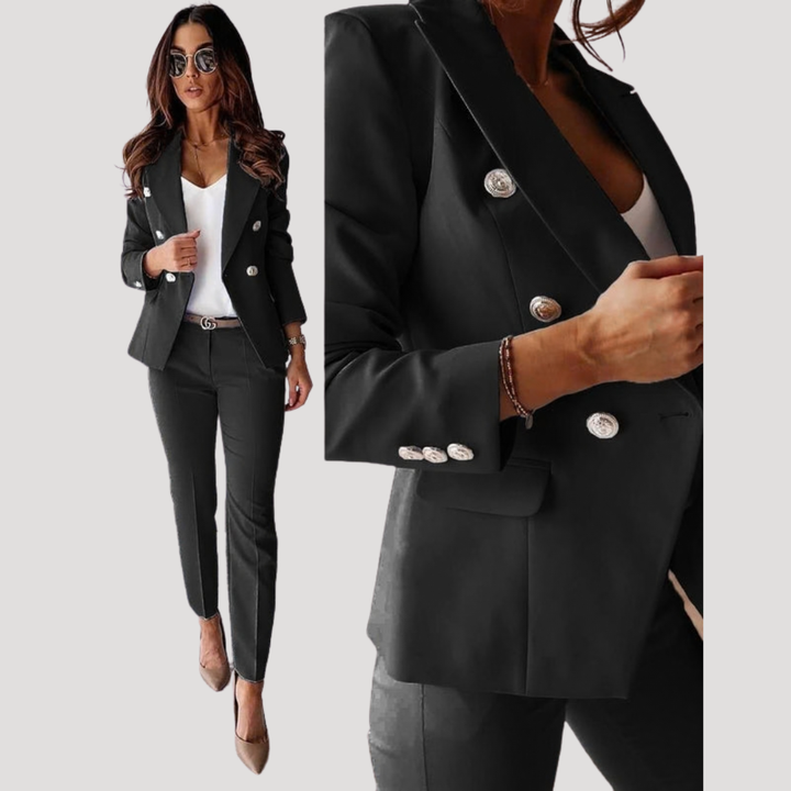 Loretta | Women's Double Breasted Blazer Pant Set - Black - Image 1