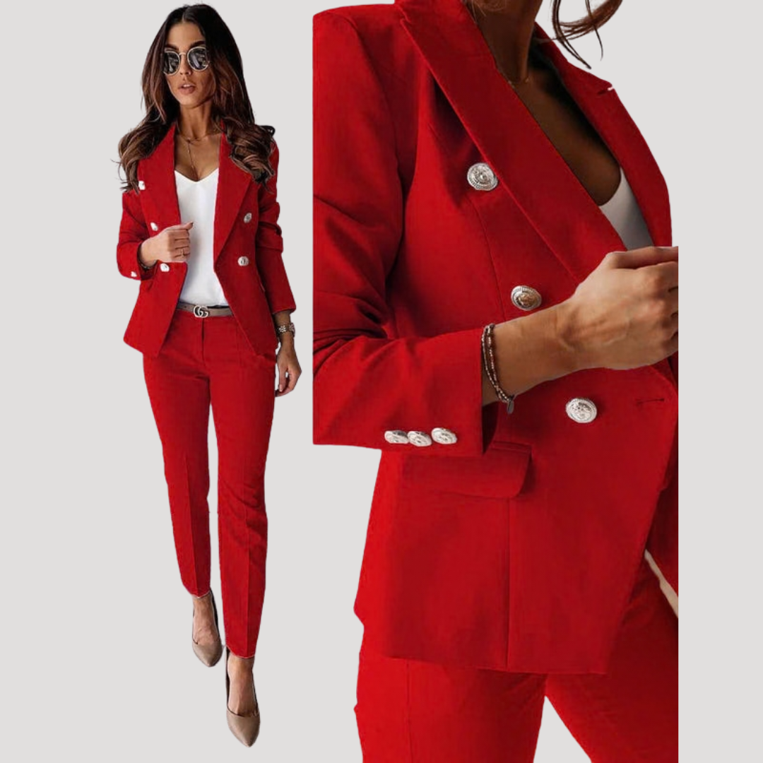 Loretta | Women's Double Breasted Blazer Pant Set - Black - Image 2