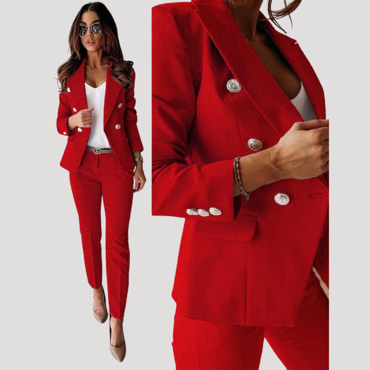 Loretta | Women's Double Breasted Blazer Pant Set - Black - Image 2