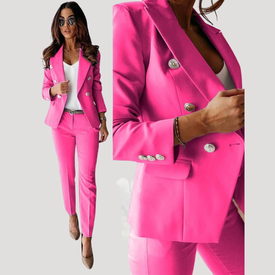Loretta | Women's Double Breasted Blazer Pant Set - Black - Image 3