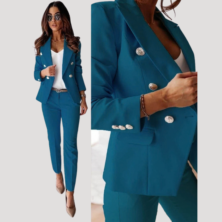Loretta | Women's Double Breasted Blazer Pant Set - Black - Image 4