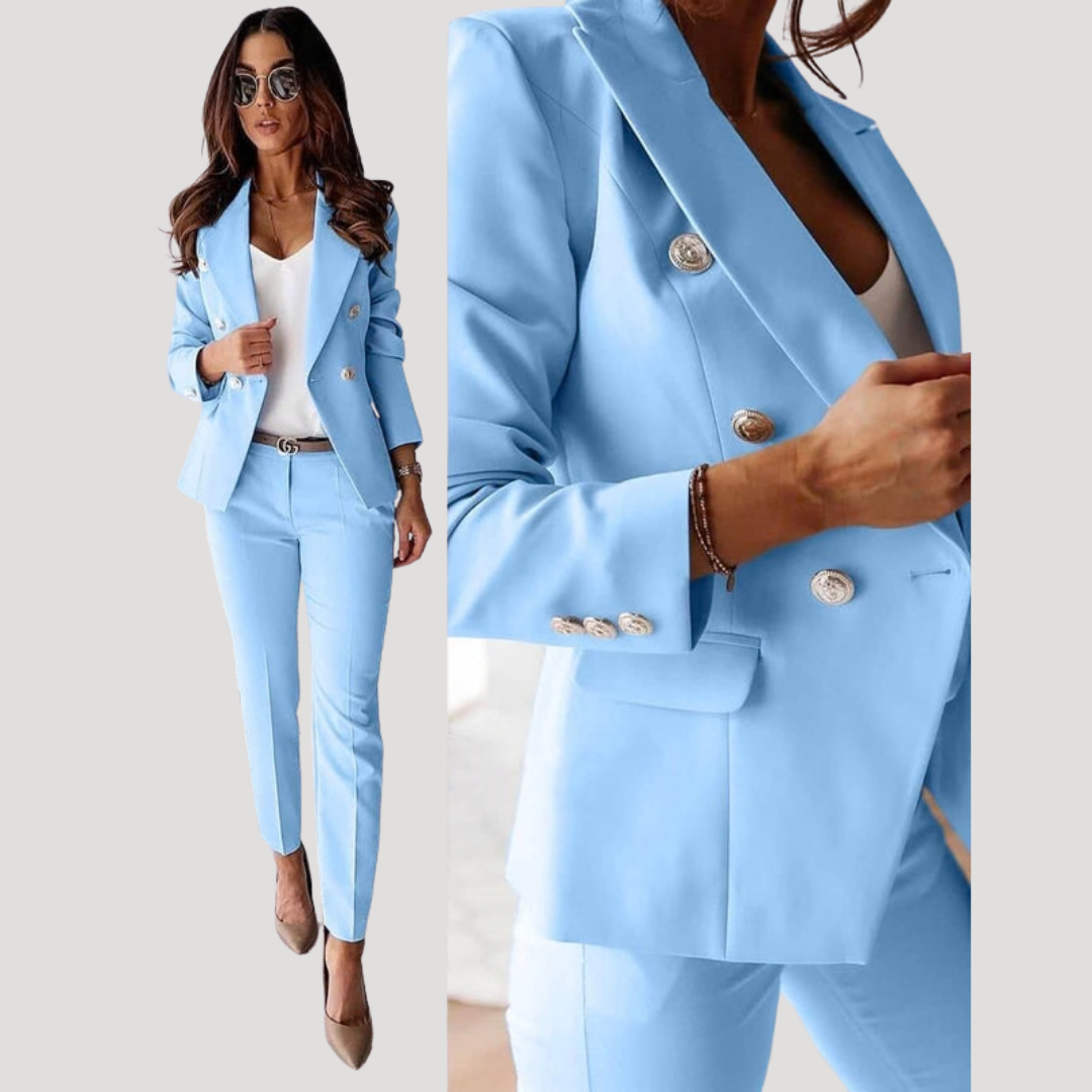 Loretta | Women's Double Breasted Blazer Pant Set - Black - Image 6