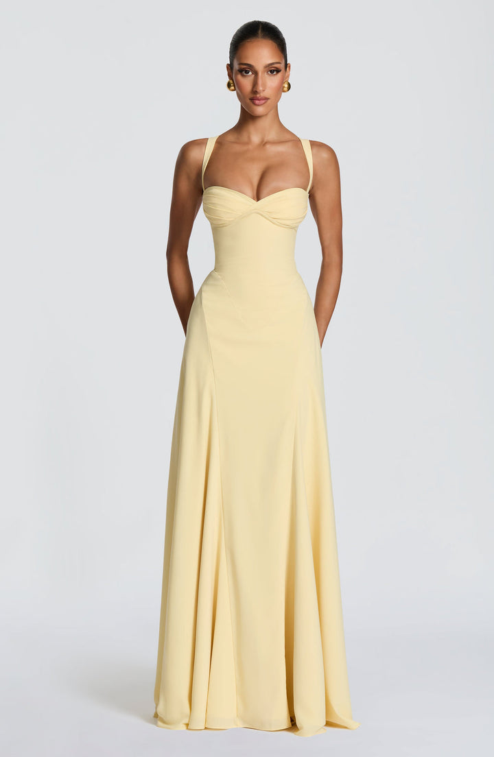 Loretta | Women's Sweetheart Neck Maxi Wedding Guest Dress - Yellow - Image 1