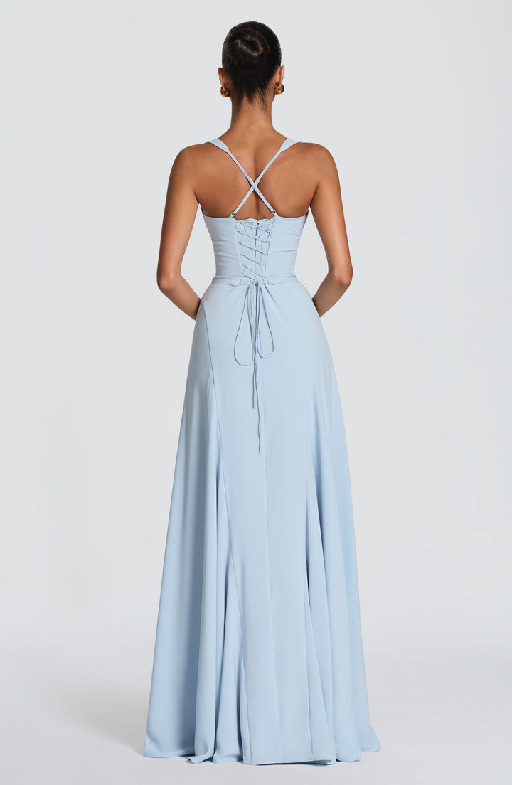 Loretta | Women's Sweetheart Neck Maxi Wedding Guest Dress - Yellow - Image 7