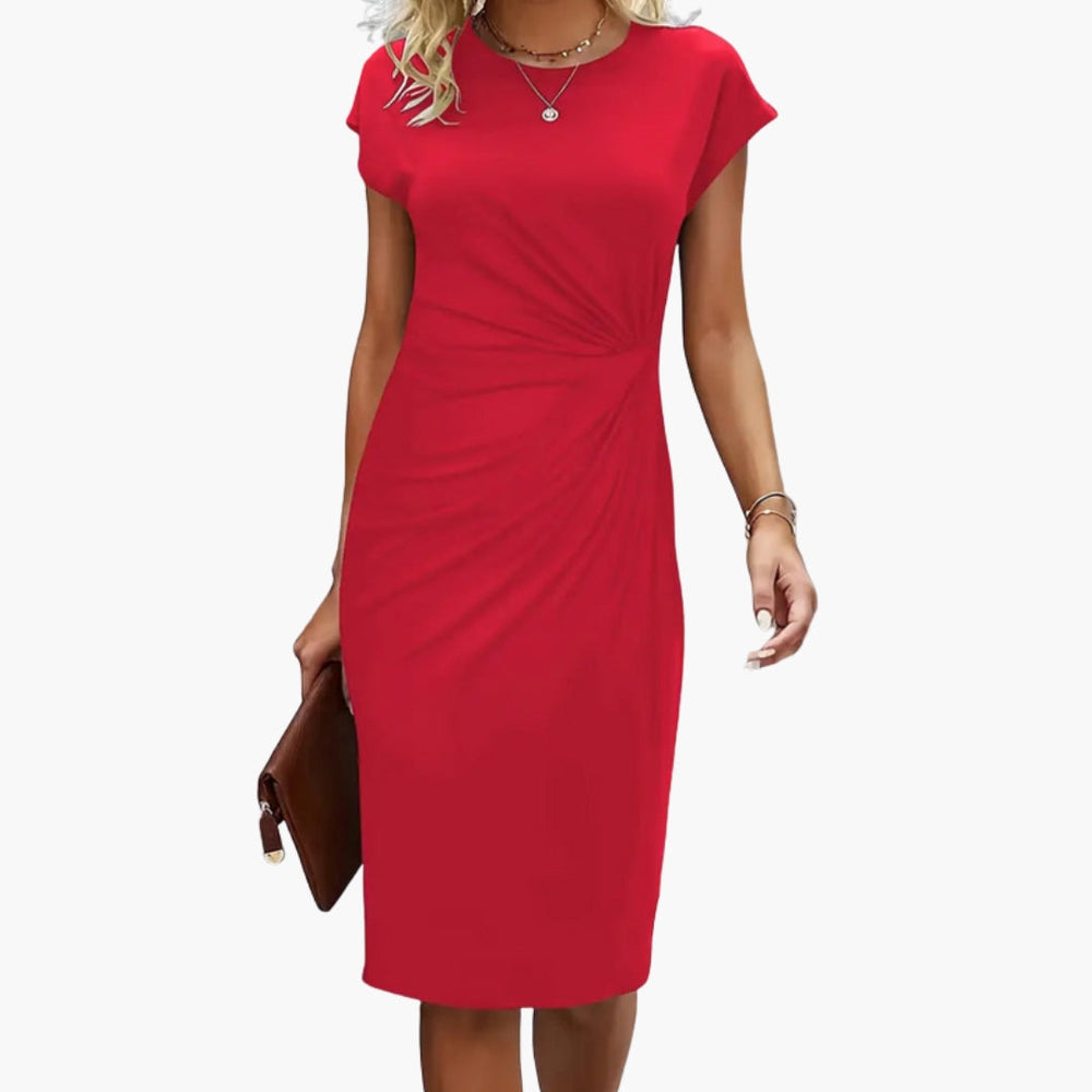 Lucille | Women's Round Neck Short Sleeve Midi Dress - Black - Image 2