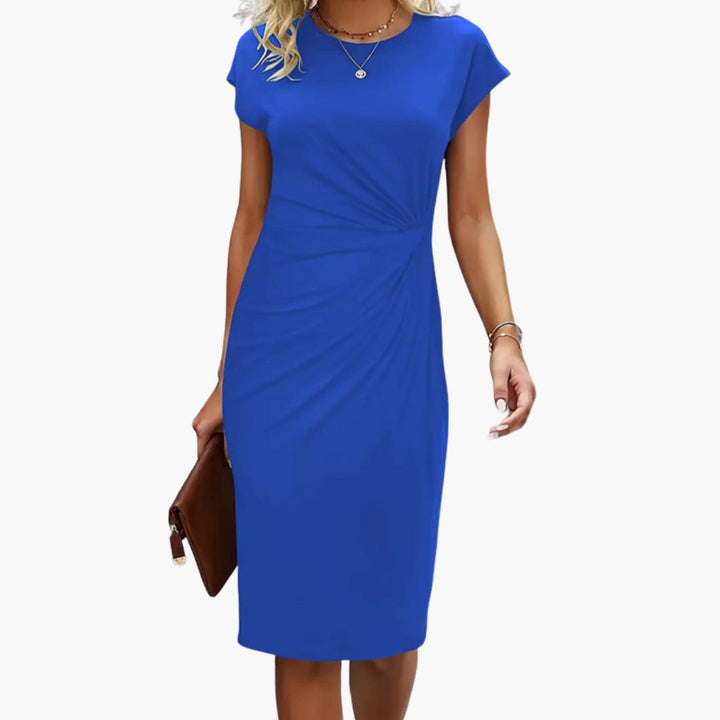 Lucille | Women's Round Neck Short Sleeve Midi Dress - Black - Image 3