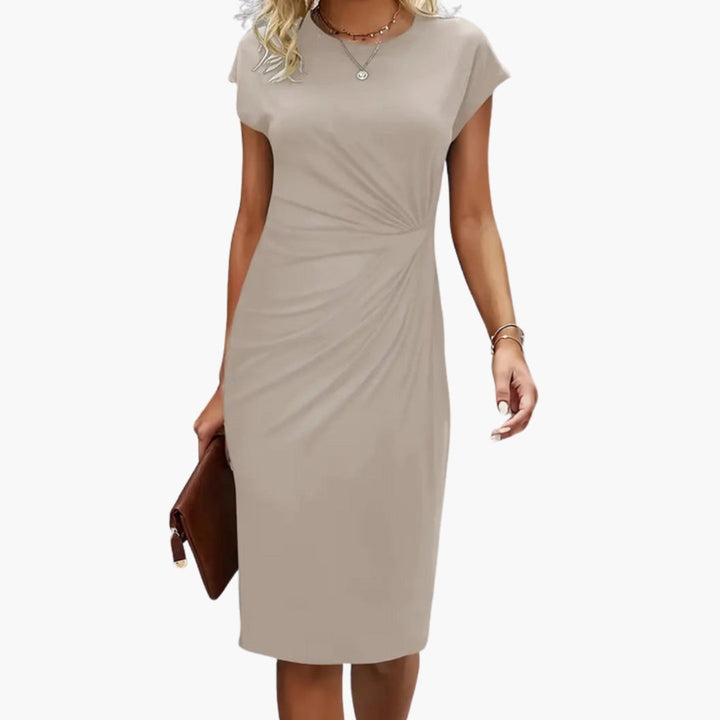 Lucille | Women's Round Neck Short Sleeve Midi Dress - Black - Image 5