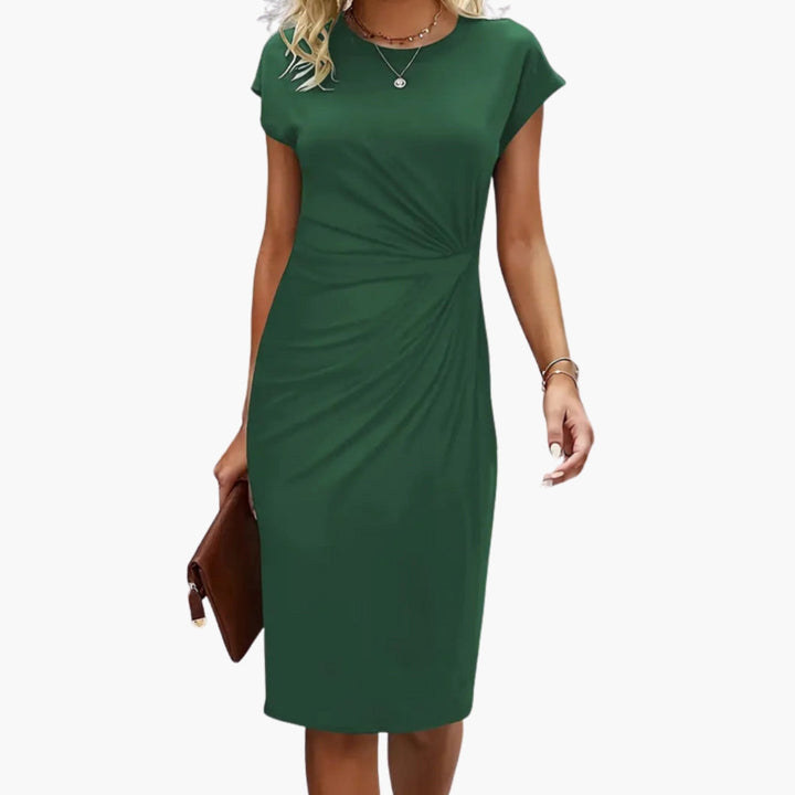 Lucille | Women's Round Neck Short Sleeve Midi Dress - Black - Image 6