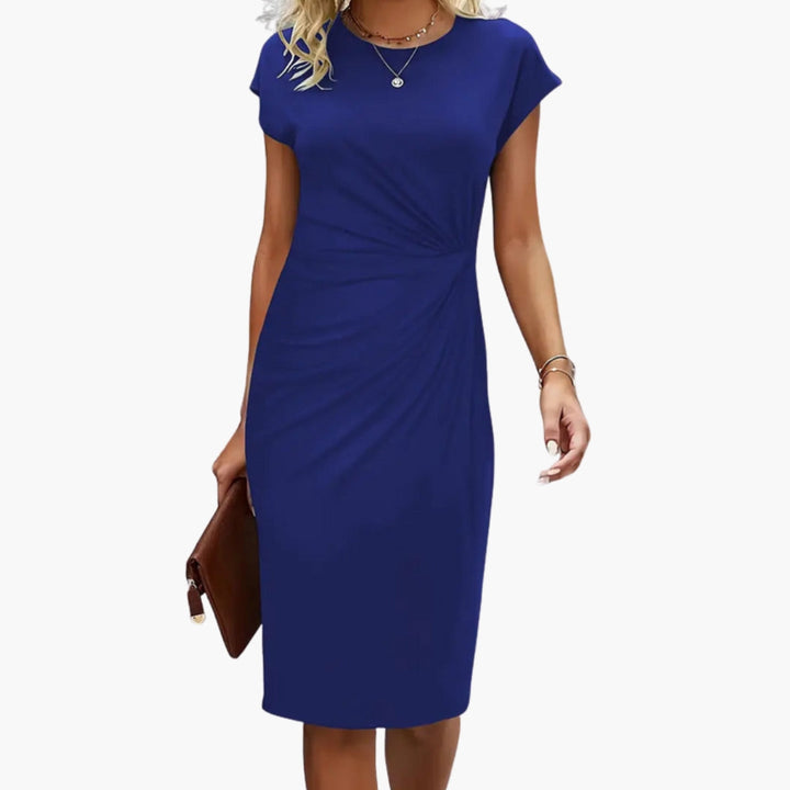 Lucille | Women's Round Neck Short Sleeve Midi Dress - Black - Image 7
