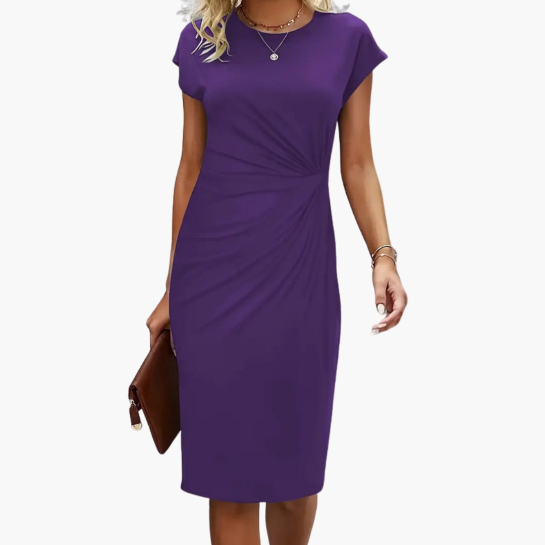 Lucille | Women's Round Neck Short Sleeve Midi Dress - Black - Image 8