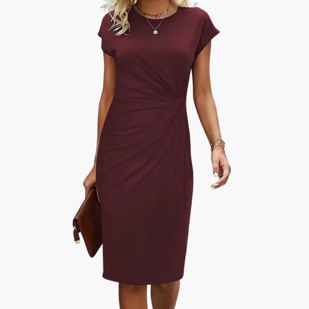 Lucille | Women's Round Neck Short Sleeve Midi Dress - Black - Image 9