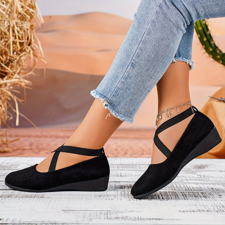 Luelle | Women's Crossover Strap Low Wedge Shoes - Image 1