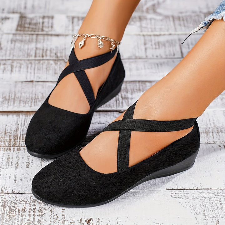 Luelle | Women's Crossover Strap Low Wedge Shoes - Image 2