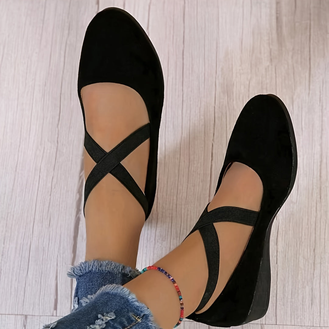 Luelle | Women's Crossover Strap Low Wedge Shoes - Image 3