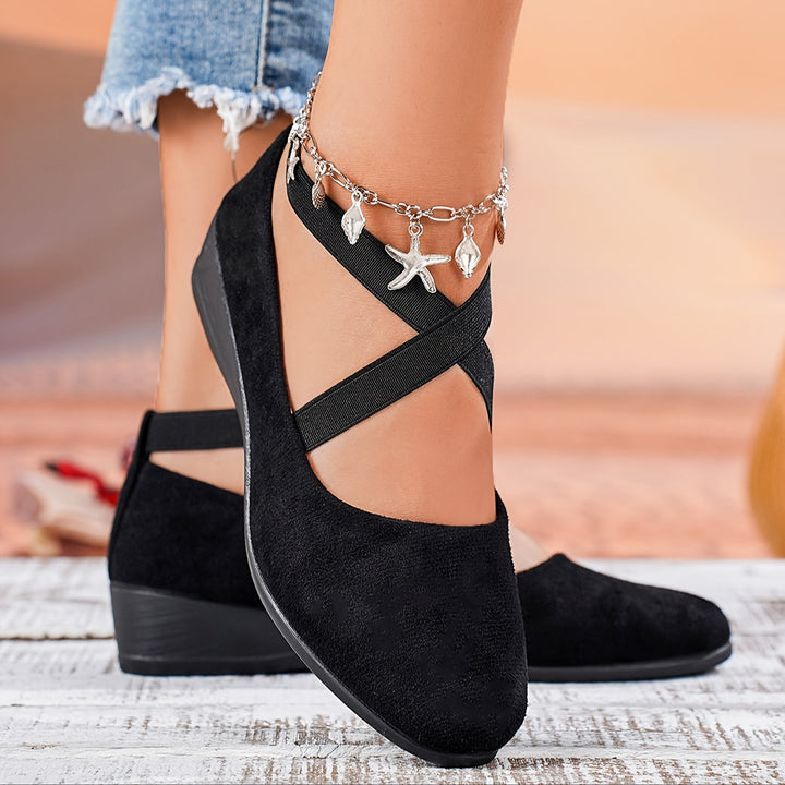 Luelle | Women's Crossover Strap Low Wedge Shoes - Image 4