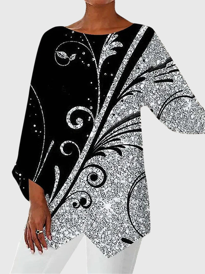 Lyanna | Women's Butterfly Print Asymmetric Hem Top - Black - Image 6