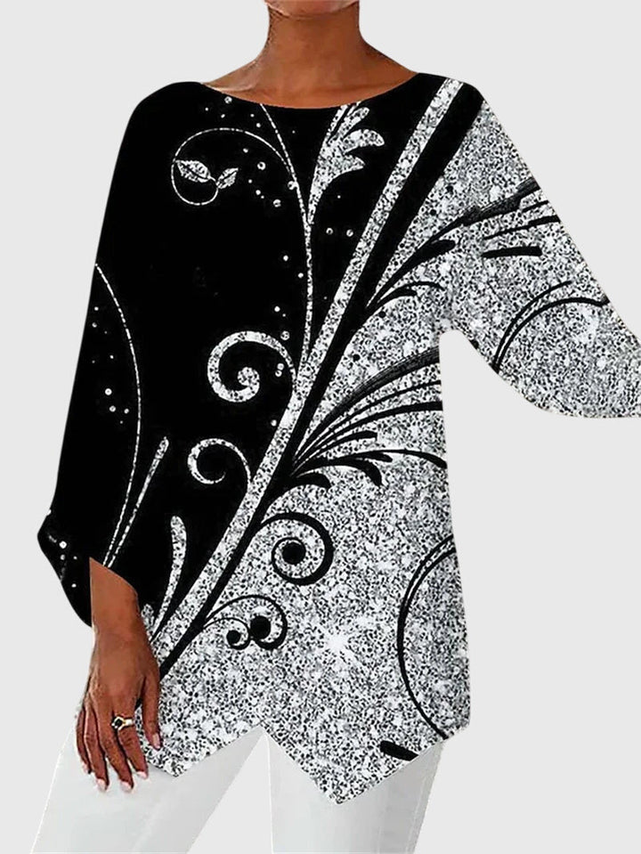 Lyanna | Women's Butterfly Print Asymmetric Hem Top - Black - Image 6
