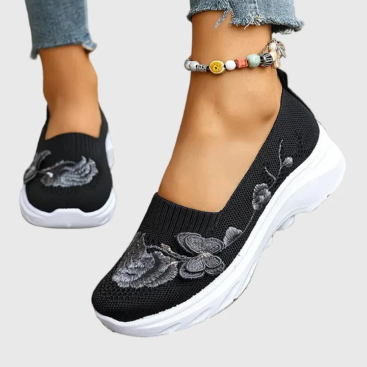 Lydia | Women's Butterfly Embroidered Slip On Sneakers - Black - Image 1
