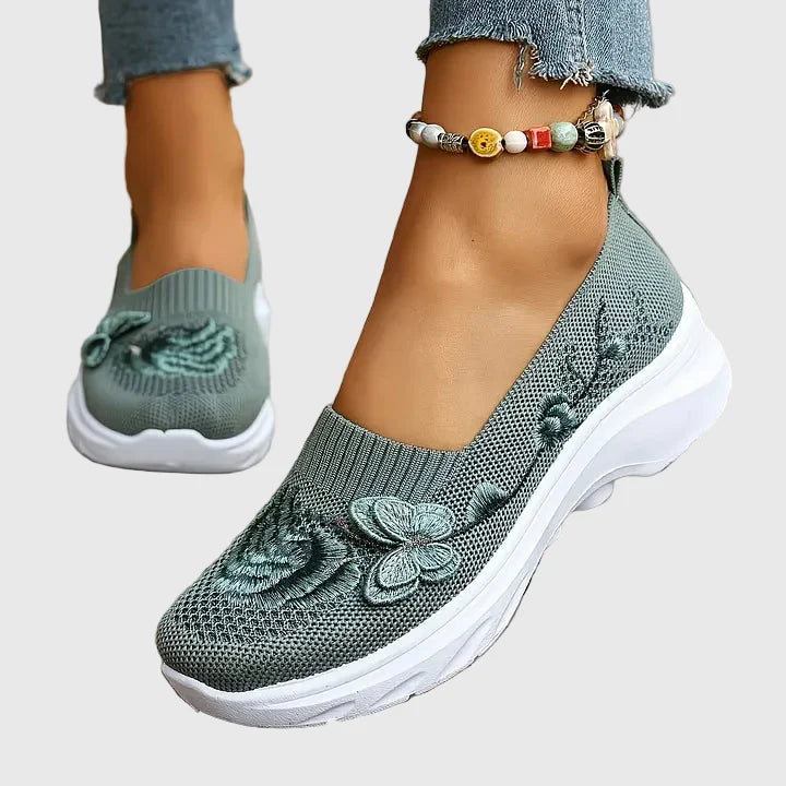 Lydia | Women's Butterfly Embroidered Slip On Sneakers - Black - Image 2
