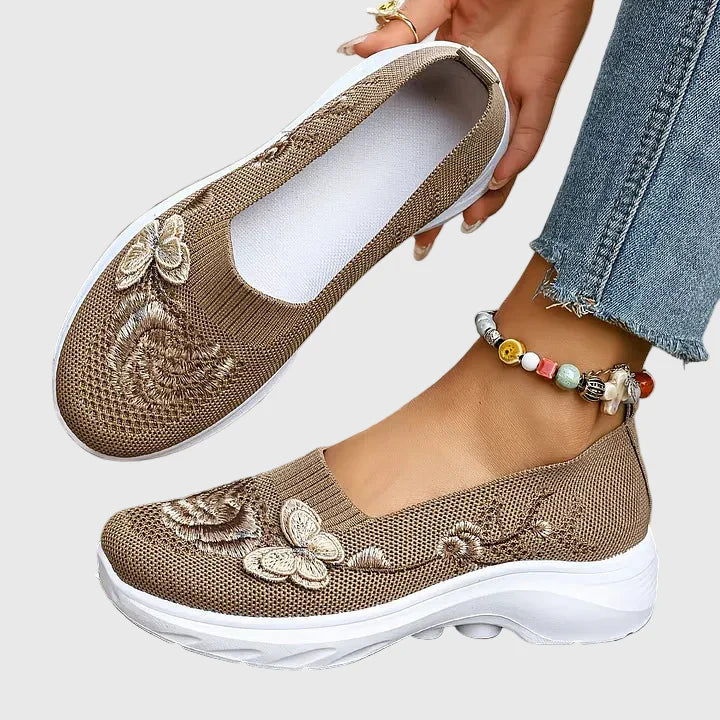 Lydia | Women's Butterfly Embroidered Slip On Sneakers - Black - Image 3