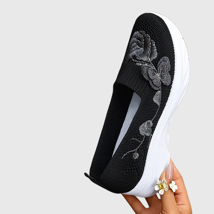 Lydia | Women's Butterfly Embroidered Slip On Sneakers - Black - Image 6