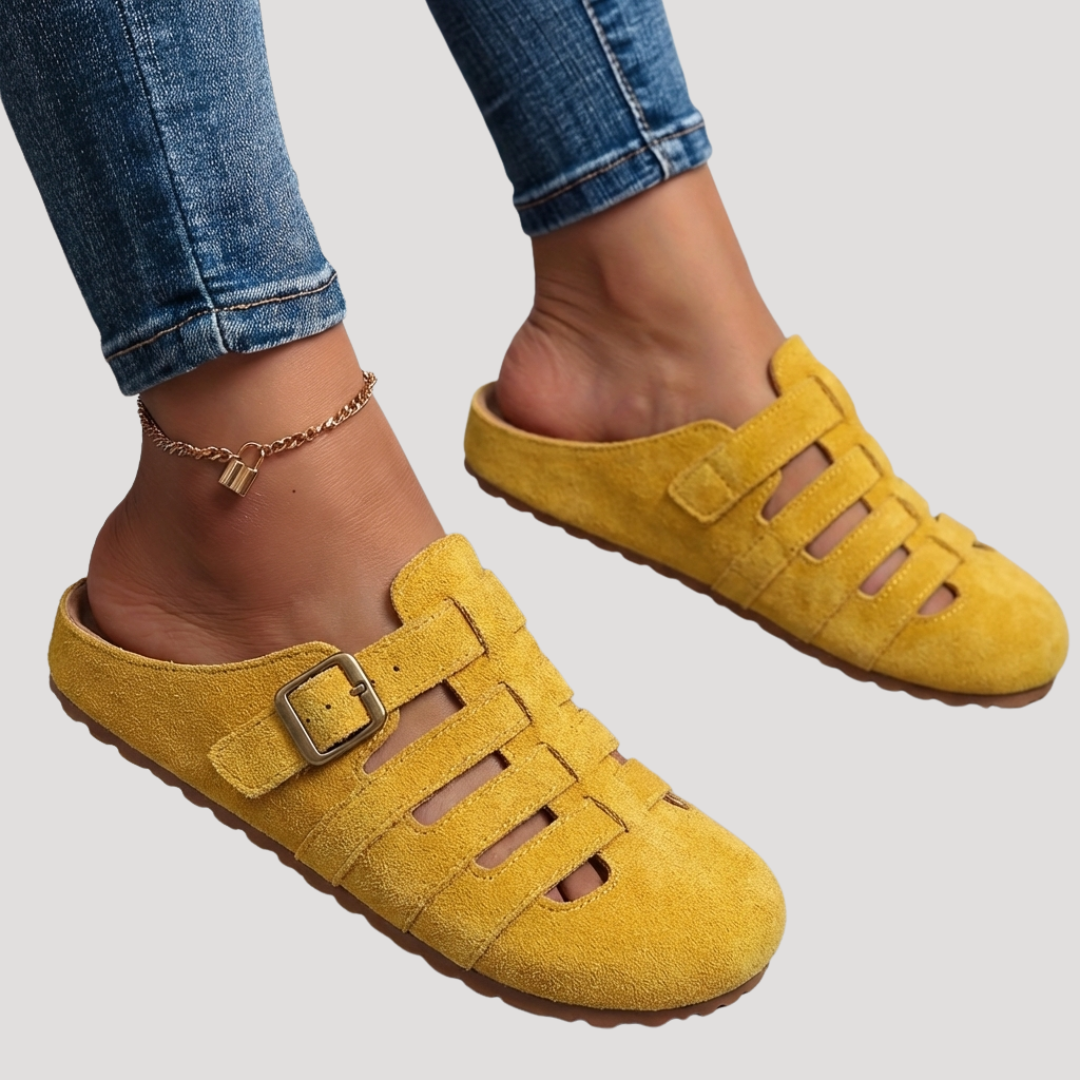Lydia | Women's Closed Toe Buckle Clogs - Yellow - Image 1