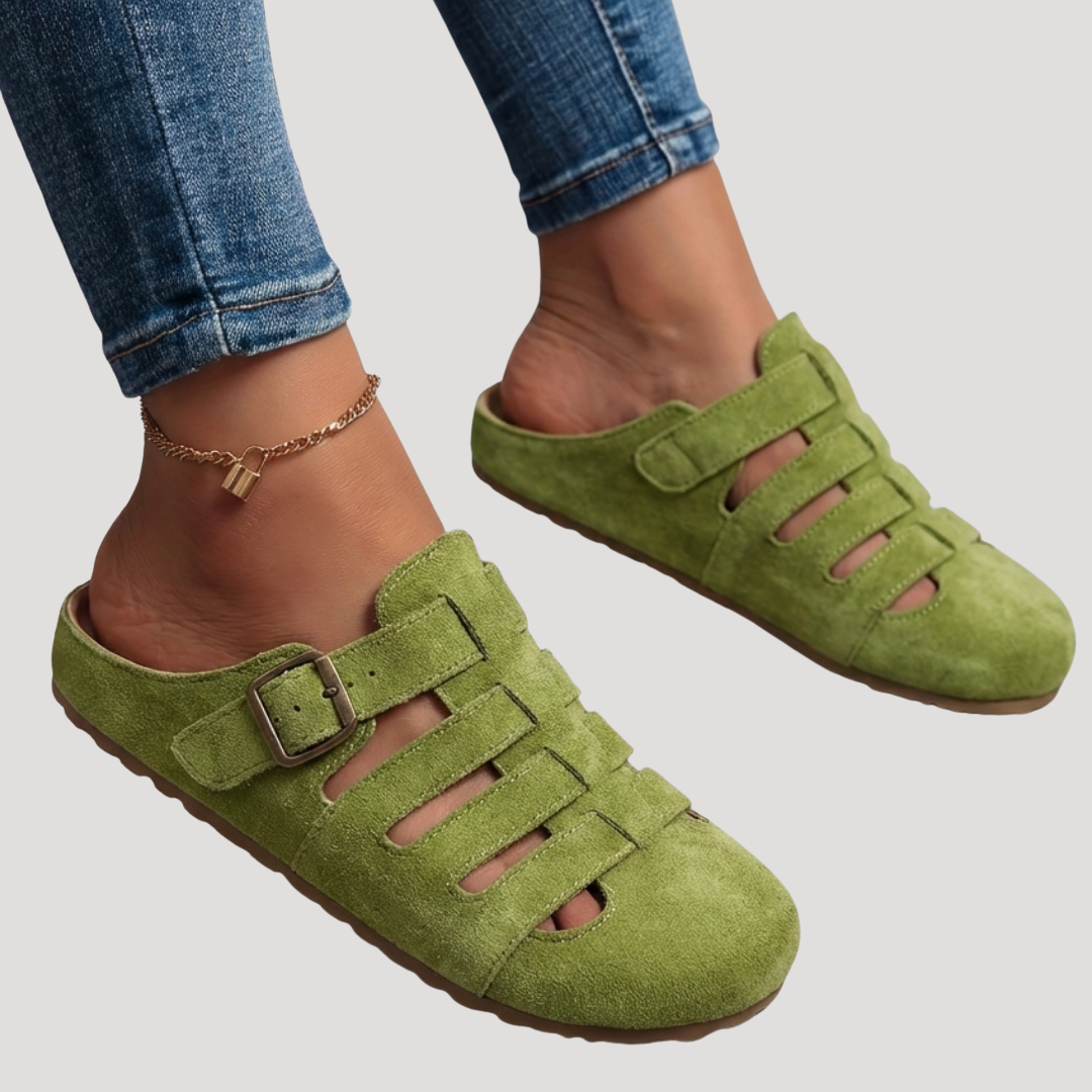 Lydia | Women's Closed Toe Buckle Clogs - Yellow - Image 4
